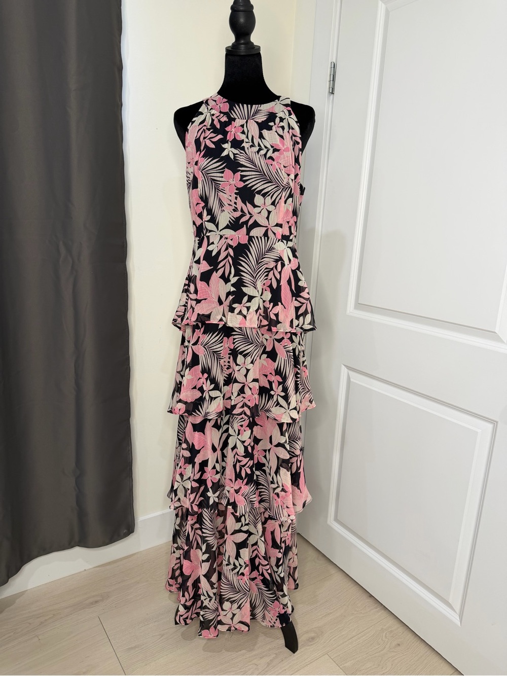 Tiered Floral Maxi Dress - Pink/Black